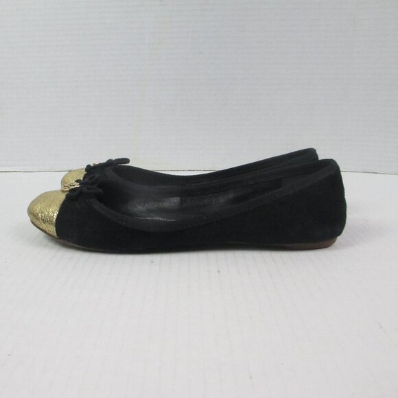 Tory Burch CHELSEA Black Suede Gold Cap Toe Ballet Flats Size 7.5 - Picture 4 of 8